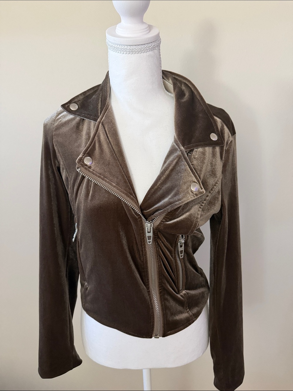 Evereve Brown Velvet Moto Jacket